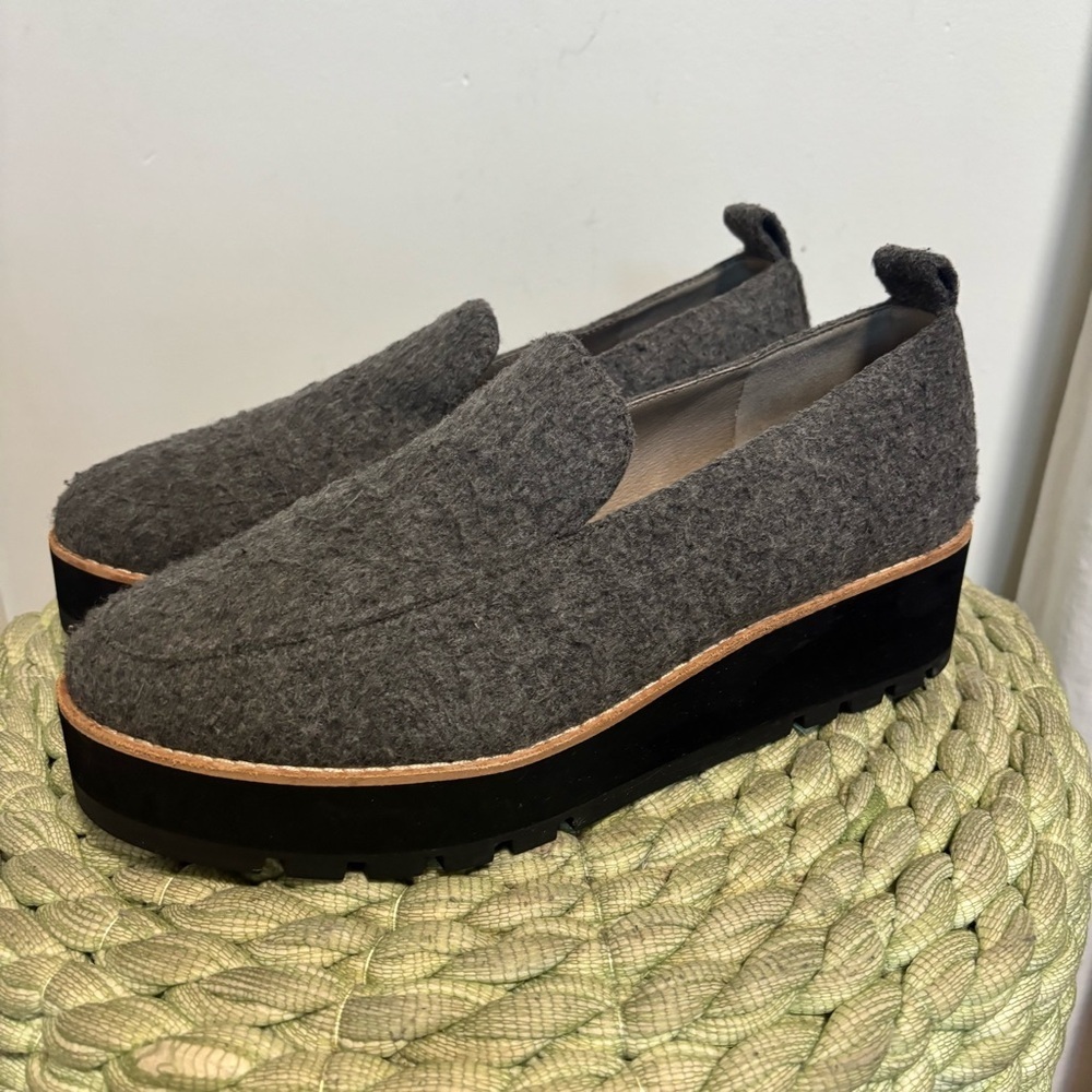NEW Eileen Fisher Ells 2 Gray Felt Platform Mohair Loafer Size 10